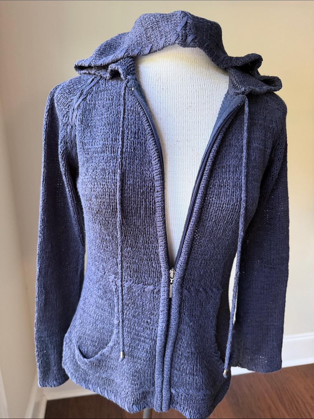Mechant Navy Zip-Up Hooded Cardigan Sweater